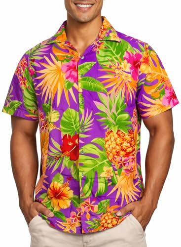 King Kameha Camicia Hawaiana Uomo Maniche Corte – Camicia Estiva Aloha con Stampa Ananas