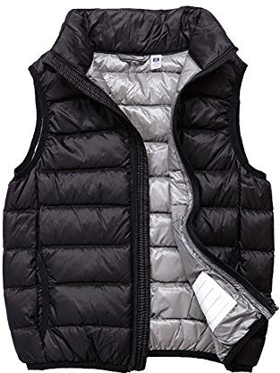 SK Studio Boys Girls' Light Weight Down Vest, Kids Lightweight Sleeveless Jacket, Boys Girls Puffer Down Vest Style 3 Black 170cm