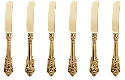 ZFQ Golden Besteck-Set Barock, Antik Look, aus 18/10 Edelstahl Spiegelpolierte, ideal für Haus, Küche, Restaurant, Hochzeit, Partys, Nachmittagstee, Buttermesser 6-teiliges, Länge 17cm