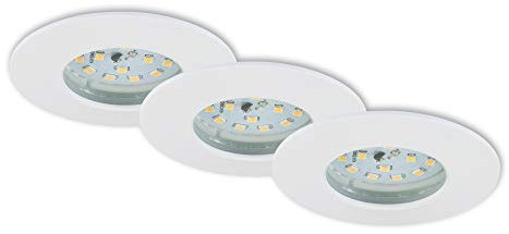 Briloner Leuchten - Luminaires encastrés LED, lot de 3, plafonniers à gradation, 6,5 watts chacun, 570 lumens chacun, 3 000 Kelvin, IP44, blanc, 75 x 28 mm (D x H)
