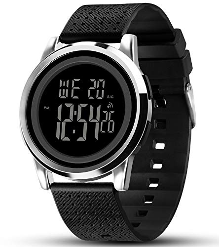 Yuink - Orologio sportivo digitale da uomo, ultra sottile, in acciaio inossidabile, multifunzione, con cronografo minimalista, impermeabile, alla moda, da uomo