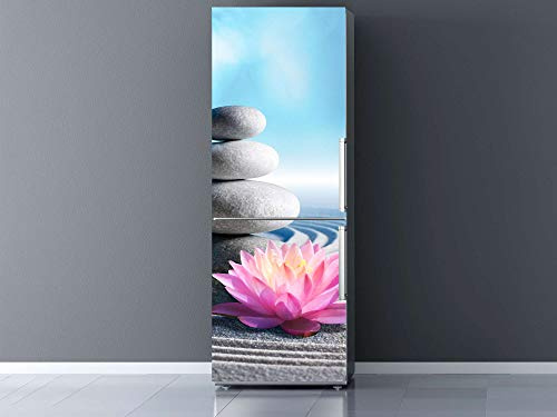 Oedim Stickers Autocollants Vinyle adhésif Muraux Frigo Motif Pierres Blanches et Fleur de Lotus Sable Zen SPA 200 x 60 cm | Déco Meuble et Electroménager Réfrigérateur Cuisine Etiquette Décorative |
