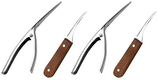 Set Completo Di 4 Pezzi Di Utensili Per Pulire E Sgusciare Gamberi in Acciaio Inossidabile Con Manico in Legno Design Ergonomico E Facile Da Pulire Per Cucina E Di Mare