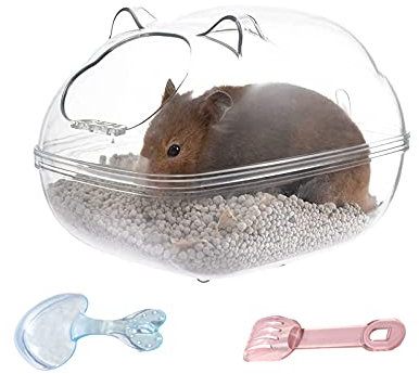 Hamster Sand Bath Container Small Pet Bathtub Sauna Toilet Washroom Box with Shovel Small Animal Bathroom for Syrian Gerbil Dwarf Guinea Pig Rat Mice (Large)