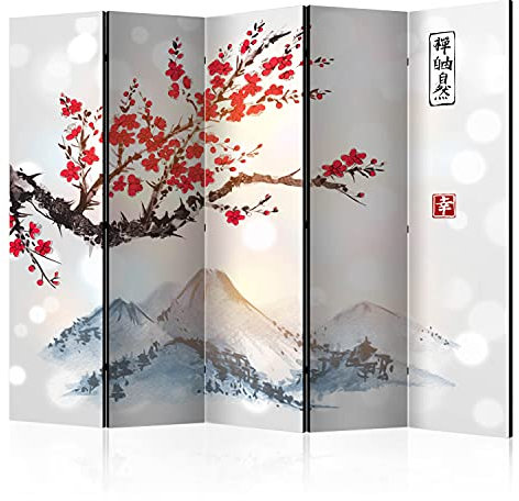 murando Biombo Paisaje Japan 225x172 cm de Impresion Bilateral en el Lienzo de TNT Decoracion Foto Biombo de Madera con Imagen Impresa Home Office Separador Naturaleza Flor de Cerezo p-B-0049-z-c