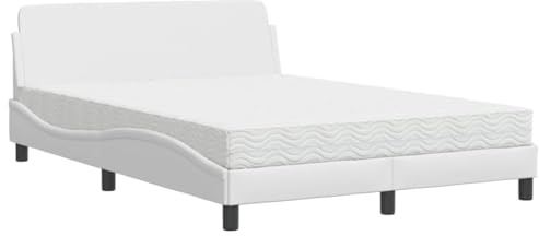Xhnifnb Bett mit Matratze Dover 140x200 cm Weiß Kunstleder Kopfteil Lattenrost Federholzrahmen für Schlafzimmer Gästezimmer Jugendzimmer