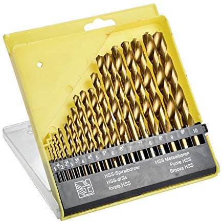 Juego de Brocas Helicoidales de Acero de Alta Velocidad Métricas HSS Gold Cobalt de 19 piezas Juego de Brocas Helicoidales de Acero Cobalto de 1,0 a 10 mm para Acero Inoxidable Madera Metal Aluminio