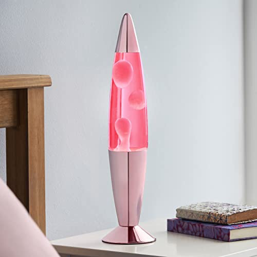 Global Gizmos 48879 16 Pastel Pink Lava Lamp/Rose Gold Chrome Base/Retro Nostalgia/Relaxing Mood Light/Decorative Illumination