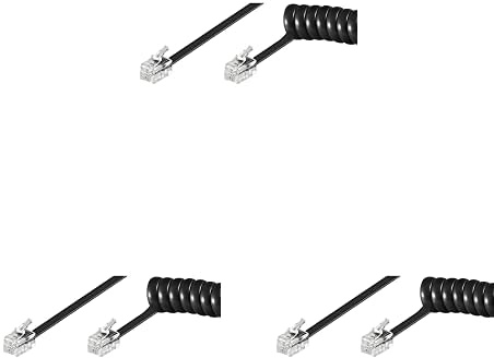 goobay 50270 Cavo a Spirale per Cornetta Telefonica, Cavo Piatto con Spina Rj10 (4P4C) a Spina Rj10 (4P4C); Nero; 2 metri, Pacco da 3