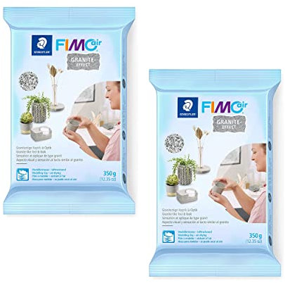 FIMO Air Modelliermasse, 2x 350 g lufttrocknende Knete in granitähnlicher Optik, sofort gebrauchsfähig, angenehme Hapik, kein Brennvorgang notwendig, klebt nicht, mind. 95% natürliche Rohstoffe