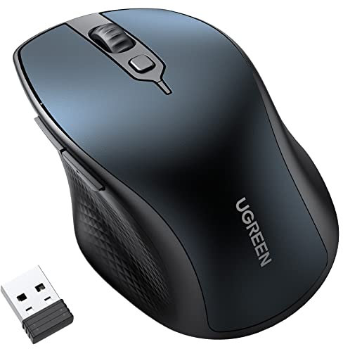 UGREEN Wireless Mouse, BT 5.0 & 2.4G Dual Modes, Ergonomic Mouse, 4000 DPI, 4 Adjustable Levels, Silent Click, Bluetooth Mouse for PC, Macbook, Tablet, Windows, Mac OS, Android (Blue)