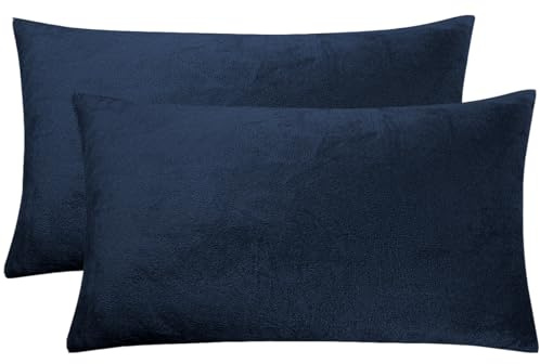 Soifox 2er-Set Kissenbezug 40 x 80 cm - Samt Zierkissenbezüge Weich Flauschig Kuschelig Kissenbezüge Dekorative Deko Kissen Sofakissen Lendenkissen Wurfkissenbezug Schlafzimmer Kissenhülle Marineblau