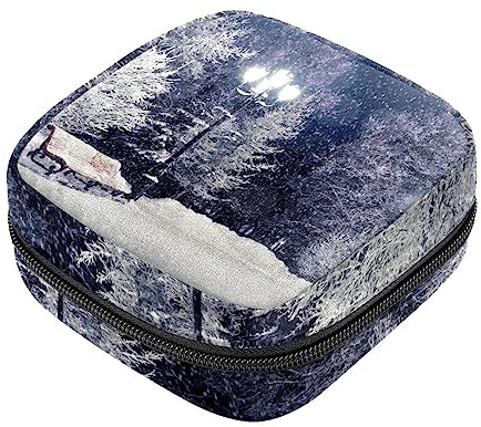 Sanitary Napkin Storage Bag, Feminine Product Pouches Portable Period Kit Bag for Girls Women Ladies Winter Snow Tree