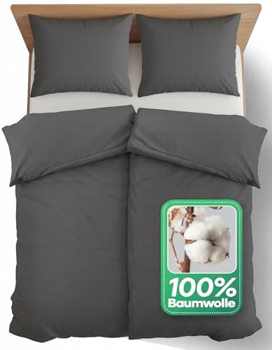 slummer Bettwäsche 155x220 Baumwolle Set – 2 Bettbezüge mit 2 Kissenbezüge | - Reißverschluss - Bettbezug - Kühlende Bettwaren - Winter/Herbst Sommer Deckenbezug -Oeko-Tex