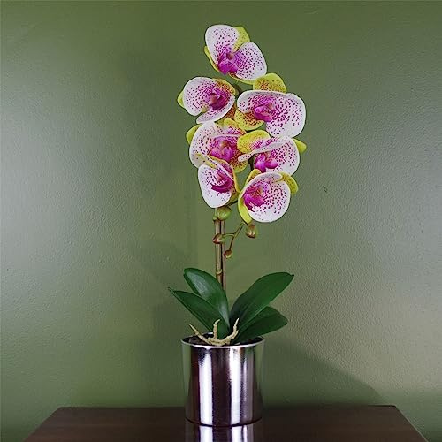Leaf Künstliche Orchidee, Harlekin, mit silberfarbenem Topf, 46 cm, Rosa