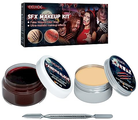 Holzsammlung Nasen- und Narbenwachs-Set, Modelliernarbe für Körperfarbe, Make-up-Set für Wunden, Verbrennungen mit gekoagliertem Blutgel und Spatel