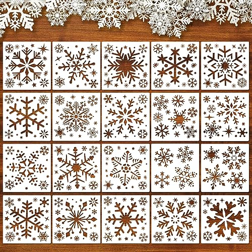 HOWAF 20 Pcs Plantilla de Copos de Nieve de Navidad, Plantillas de Plástico Reutilizables Pintura Plantillas Navidad para Copos de Nieve Decoracion Navidad, Manualidades, Scrapbooking, 14,8 x 14,8cm