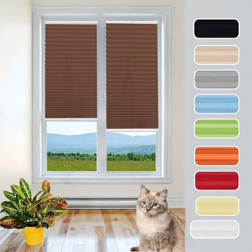 Plissee nach maß,Plissee Faltrollo 30 x 160 cm Blickdicht Easyfix Sonnenschutz Plissee ohne Bohren Klemmfix Rollo Inkl. Aller Montage-Teile, für Fenster ohne Bohren, Braun