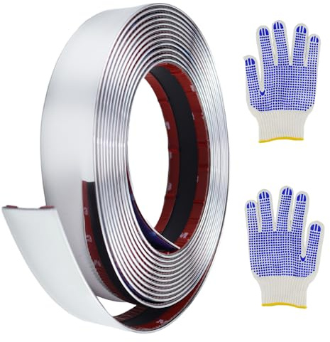 FAELNK Self-Adhesive Wall Trim 5 m x 30 mm Chrome Trim Self-Adhesive Silver Stainless Steel Wall Strips with Protective Film Waterproof for Wall Door Ceiling Furniture Car