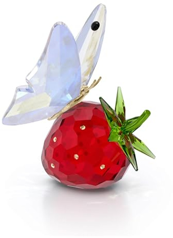 Swarovski Idyllia Schmetterling und Erdbeere, Zierliche Kristallfigur mit Mehrfarbigen, Strahlenden Swarovski Kristallen