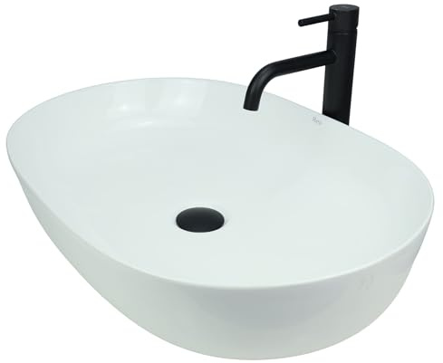 GTM Design Aufsatzwaschbecken Glanz Modern Waschbecken ohne Hahnloch - Elegant Aufsatzwaschbecken Oval für Badezimmer und Gäste WC - nur Bad Waschbecken - Modell 14