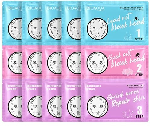 BIOAQUA Blackhead Removing 3-Step Nasal Mask Cleansing Pore Shrinking Serum Moisturizing Smooth Whiteheads Nose Patches (7g+7g+7g) x5pcs