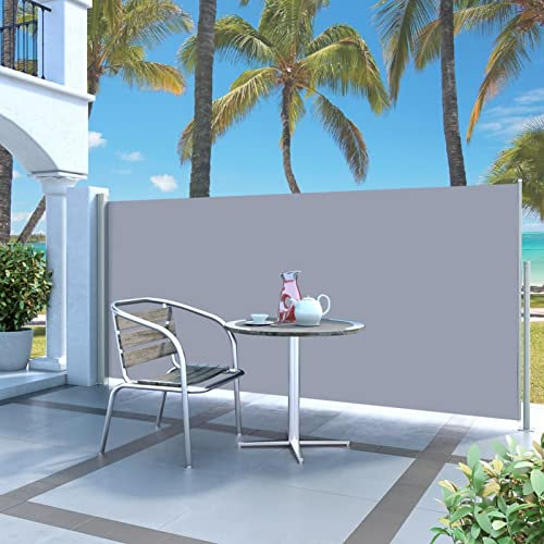 ShCuShan Ausziehbare Seitenmarkise 140x300 cm Grau Terrassen-Sichtschutz Balkon Windschutz Ohne Bohren