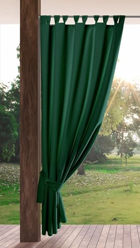 Eurofirany Garden Outdoor Vorhang mit Klett-Schlaufen, 1 Stück, Blickdicht & Wetterfest, UV-Schutz, für Balkon Terrasse Pergola Pavillon, H200 x B155 cm, Dunkelgrün
