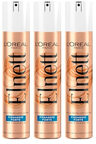 L'Oréal Paris Elnett Haarspray, starke Befestigung, Mikrodiffusion, Schutzformel und Aufhellung, Anti-Feuchtigkeit, natürlicher Effekt, langanhaltender Halt, 3 Flaschen à 200 ml