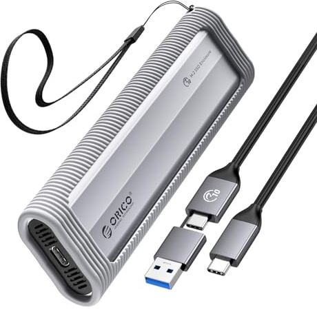 ORICO Case SSD M2 NVMe Senza Attrezzi, USB 3.2 10Gbps Adattatore SSD M2 NVMe USB con Protezione in Silicone e Cordino, Alluminio NVMe Case per SSD NVMe PCIe M-Key in 2230/2242/2260/2280 -AXM2