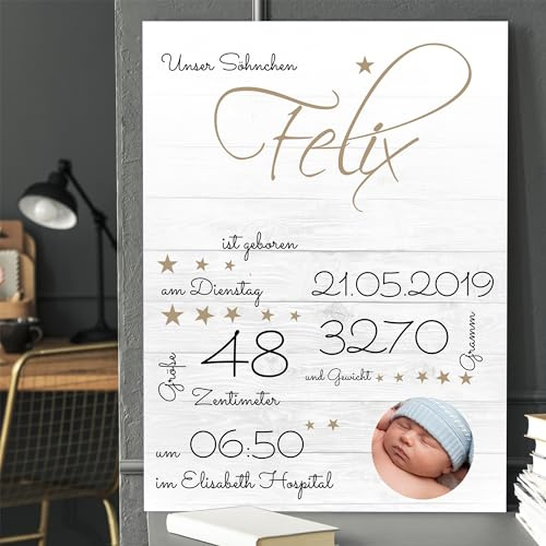 INSPIO Geburtsdatentafel mit Ihrem Bild. Luxuriöse Dibond Tafel in der Größe 40x30cm.