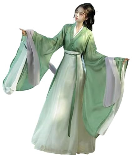 Uplateng Donna Gonna Hanfu Tradizionale Cinese Elegante Abito Hanfu Antico Gonna Hanfu da Fata Top Impilabile con Grandi Maniche Glutinose (Green,M)
