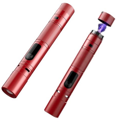 Poyoelf Portable 3 in 1 LED Flashlight with Arc Lighter and Alarm, Rechargeable Self-Defense Flashlight Tactical for Travel, Camping, Emergency, Gifts for Men & Women (Red1)
