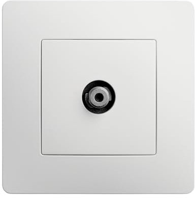 DEBFLEX - Caly - Enchufe Tipo F 2400 MHz - Enchufe Coaxial para Conexión de Antena o Satélite - ABS - Instalación Empotrable - Blanco - 85 x 85 x 35 mm