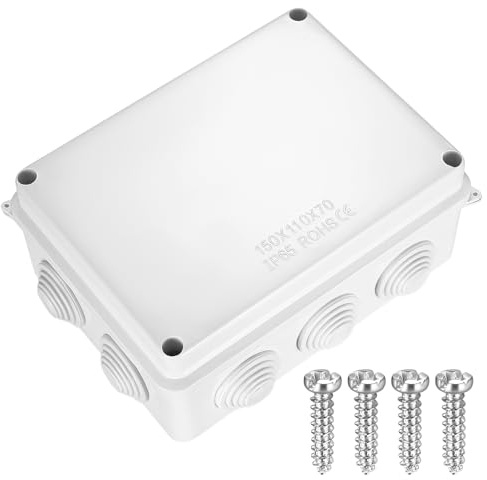 IP65 Waterproof Junction Box Outdoor Junction Box, Waterproof Electrical Box, White ABS Electrical Project Box Enclosure Dustproof Weatherproof for Indoor Outdoor Electrics Cable Connector Boxes
