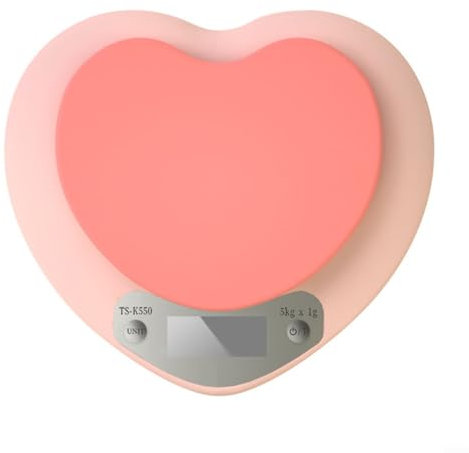 Balance de cuisine numérique, 18,5 x 16,8 x 3,5 cm, balance alimentaire électronique, précision de 5 kg, balance LCD en forme de cœur rose, pour compter les calories