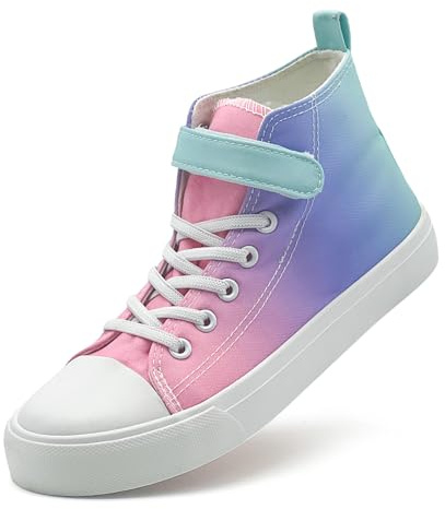 maxvinci Chicas Entrenadores Top Niños Easy Fasten Lona Zapatos Niño Niños Ligero Escuela PE Zapatos Casual, Arco iris, 32 EU