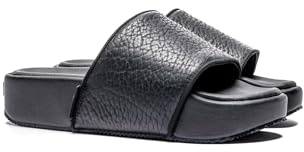 adidas Y-3 Yohji Yamamoto Leather Platform Slide Unisex Sandals – Designer Luxury Slip-On Slides for Men and Women, Elevated Platform Sole UK 6