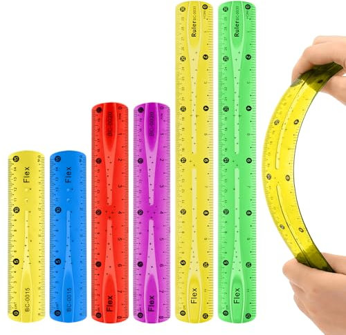 JJUNW 6 Stücke Flexibles Lineal Set, Weiches Lineal, Messlineal Zeichnen Bruchsicher Lineal Weiches Kinder Lineal PVC Bunt Transparent Lineal für Kinder Erwachsene Schule Büro Zuhause(30/20/15cm)
