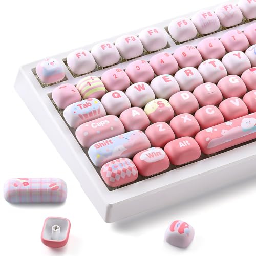 YUNZII Cute Pink Ice Cream Custom Keycaps, 138 Keys Dye Sub PBT MOG Profile Keycap Set for Mechanical Gaming Keyboards (Pink Ice Cream)