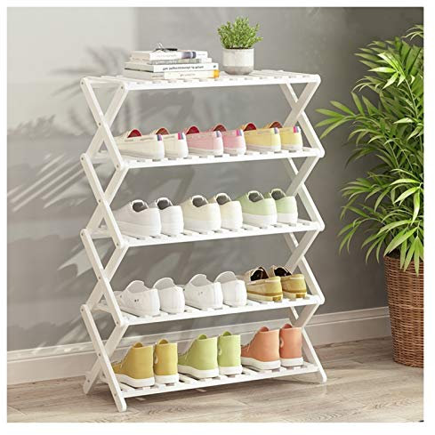 Bamboo Shoe Storage Rack with Plant Display Stand Organizer for Home Hallway Kitchen Balcony White 6 Tier