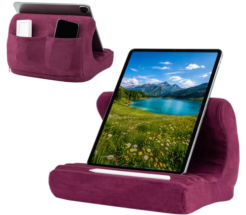 Mcbazel Tablet Pillow Stand, Multi-Angle Lap Holder for iPad - Wine Red | Lightweight Tablet Pillow Holder, Storage Pockets, 3 Viewing Angles, Compatible with iPad, Kindle, Tablets & Smartphones