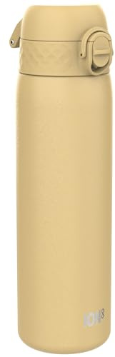 Ion8 Gourde Inox Léger, 600ml, Non Isolé, Anti-Fuite, Facile à Ouvrir, Verrouillage Sécurisé, Lavable au Lave-Vaisselle, Poignée de Transport, Durable, Acier Inoxydable, Désert