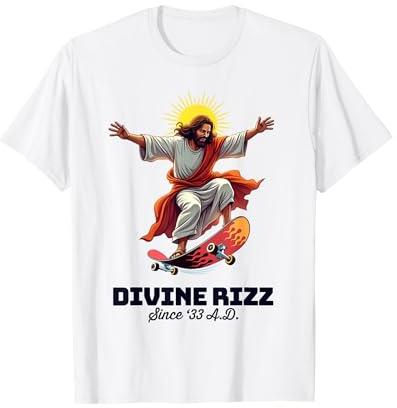Divertente Gesù Skateboarding Divine Rizz Dal '33 d.C. Maglietta