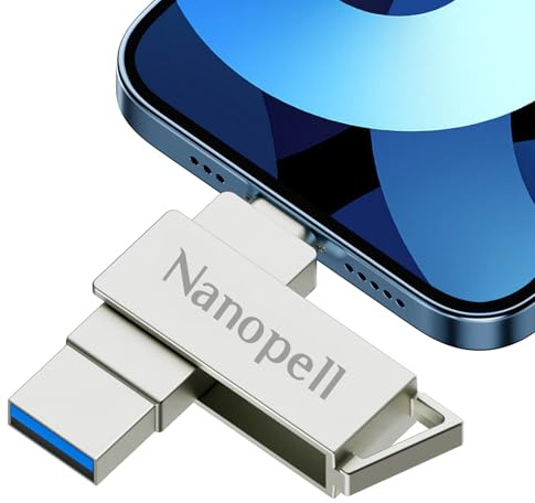 Nanopell 256GB USB Stick lphone Photostick Omni Speichern Sie Mehr Fotos und Videos.USB Stick lphone Speicherstick für i0S/Android/PC, Mit Separatem Typ-C-Adapter. i0S-Geräte Müssen APP Herunterladen.