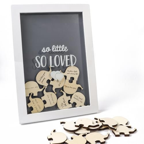 Ligtmor Blessing Picture Frames Wooden Elephant & Shower Guestbook Memory & Baby Shower Decorations Christening Birthday Gift Ideas Guestbook (19x27cm)