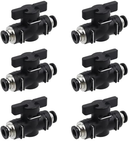 CATELL 6 Stück 6mm Pneumatik Steckverbinder Gerade für Pneumatikschlauch | Pneumatischer Kugelhahn Push to Connect Steuerventilfittings Pneumatik-Kugelhahn für Schnellen Anschluss von Luftleitungen