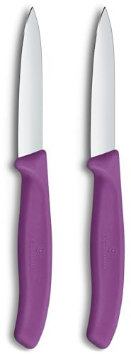 Victorinox Swiss Classic, Set de couteaux à éplucher et à légumes, 2 pièces, Lame extra-tranchante, Aiguisage droit pour des coupes précises, 8 cm, Acier inoxydable, Violet