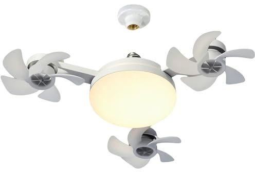 Ceiling Fan with Lights and Remote, Quiet Ceiling Fan Light 3 Speeds Fan Light LED Dimmable 3 Color Light Bulb Fan E27 Screw-in for Bedroom, Kitchen, Garage, Living Room (White-3 Head)