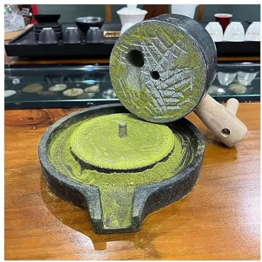 YCNLYSSR Stone Grain Mill 13cm X 20cm Bluestone Small Tea Mill, Manual Herb Powder Grinder Machine, Multipurpose Grain Grinding Tool for Wheat/Mustard/Sesame Seeds